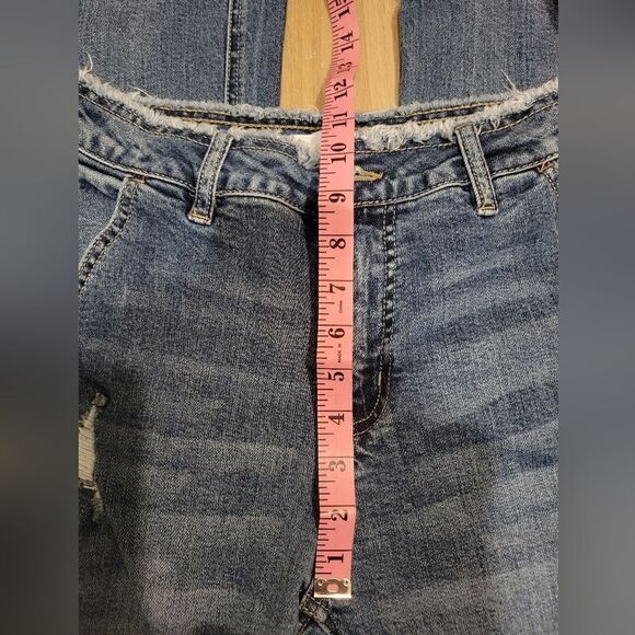 Kancan High Rise Distressed Straight Leg Jeans Raw Hem Waist Frayed - Picture 12 of 14